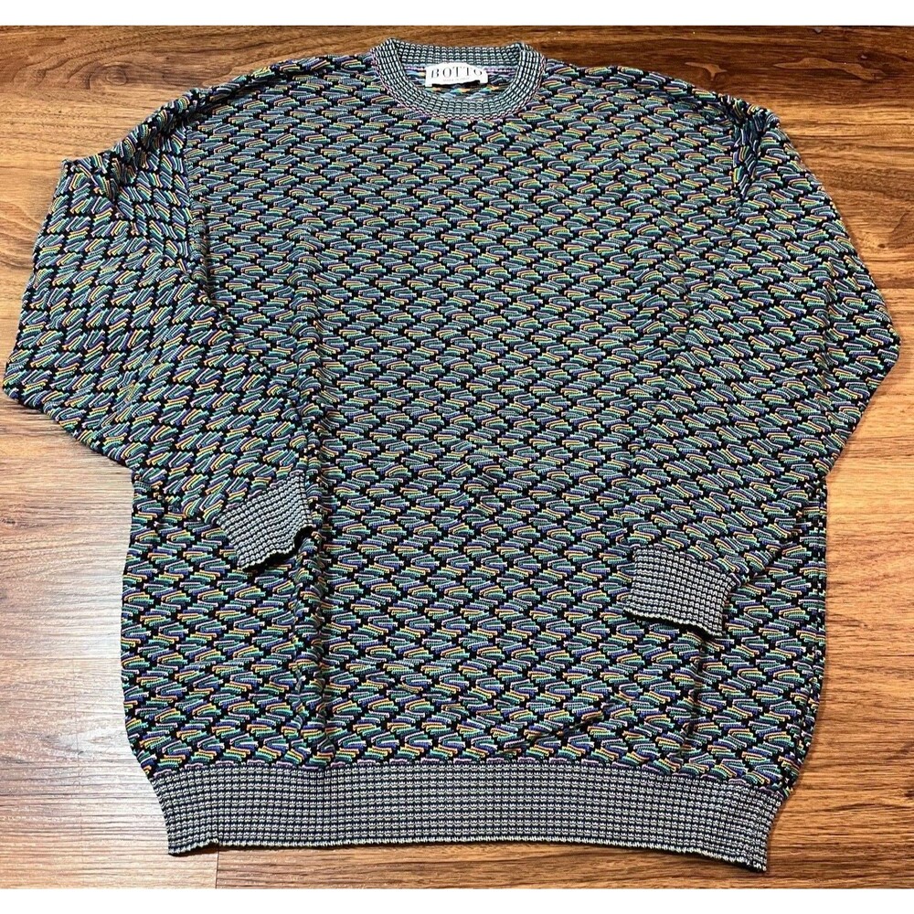 VTG Botto Pullover Sweater Mens XL 54 Multicolor Crewneck Cotton Blend Y2K